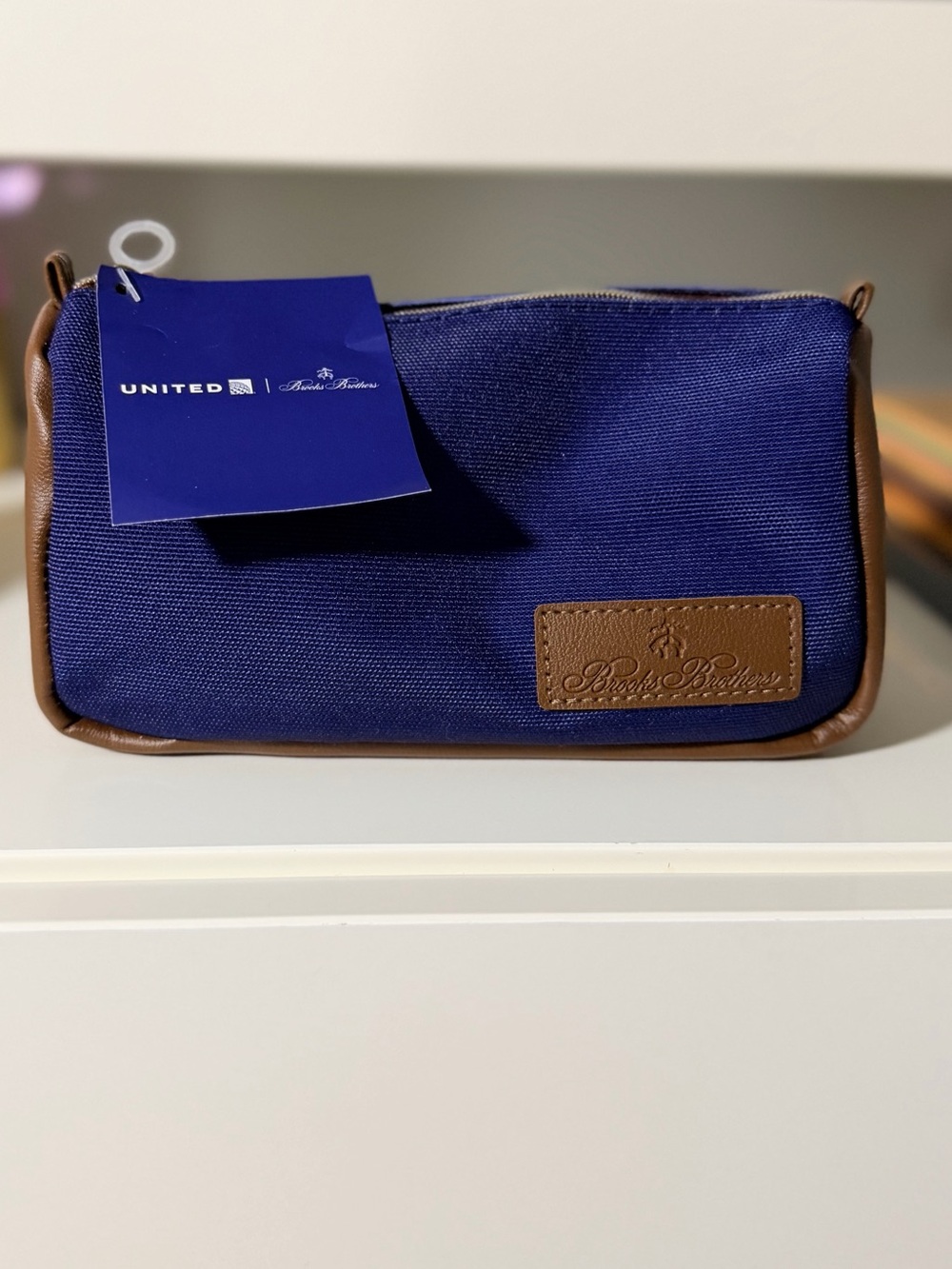 Brooks Brothers United Airlines Polaris Biz Class Amenity Pouch - Blue/Brown NWT